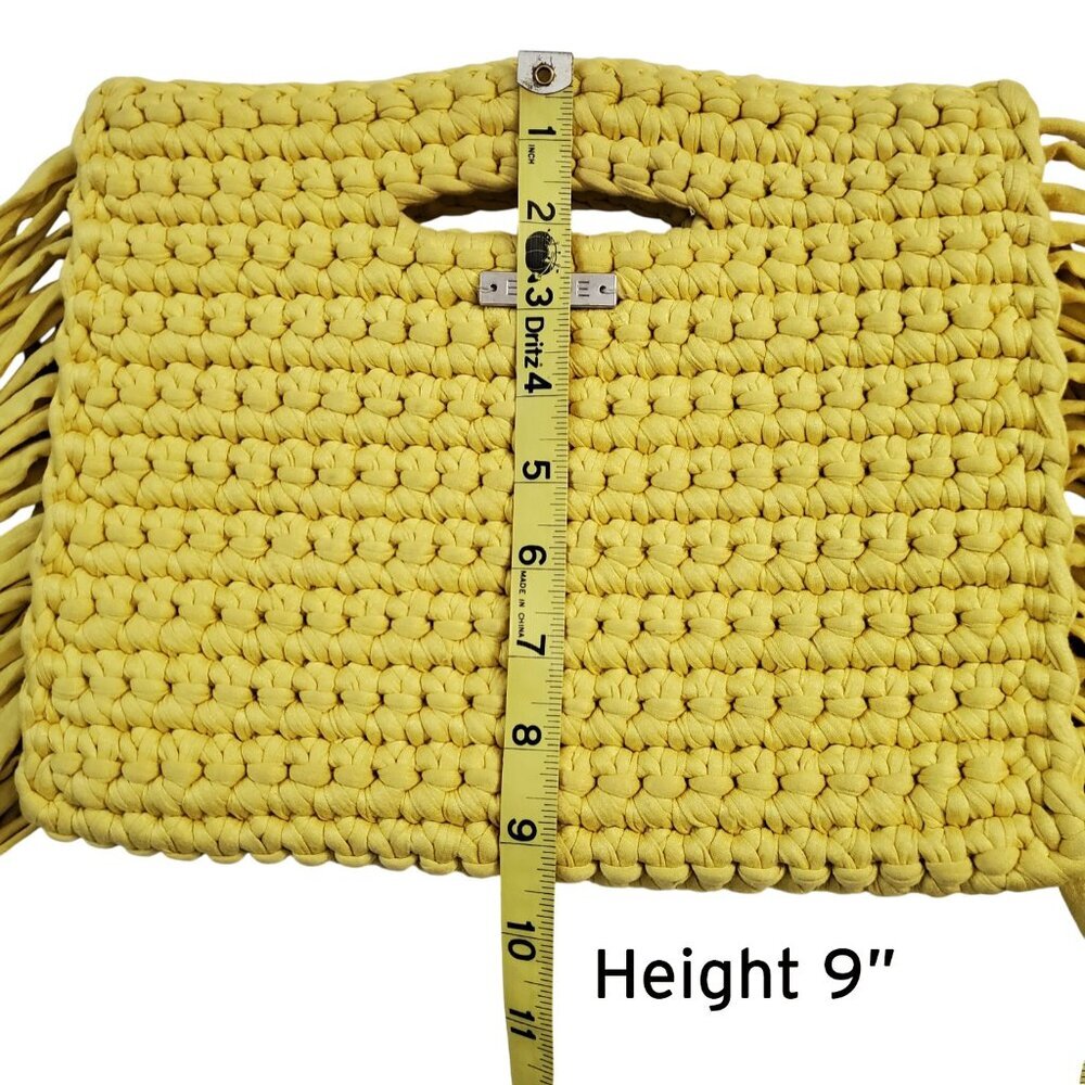 BINGE Frida Bright Yellow Handmade Unique Upcycled Cotton Crochet Clutch - Picture 7 of 12